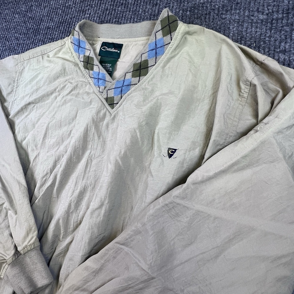 Vintage Catalina Golf windbreaker Small Argyle Collar Nylon Pullover Beige 90's